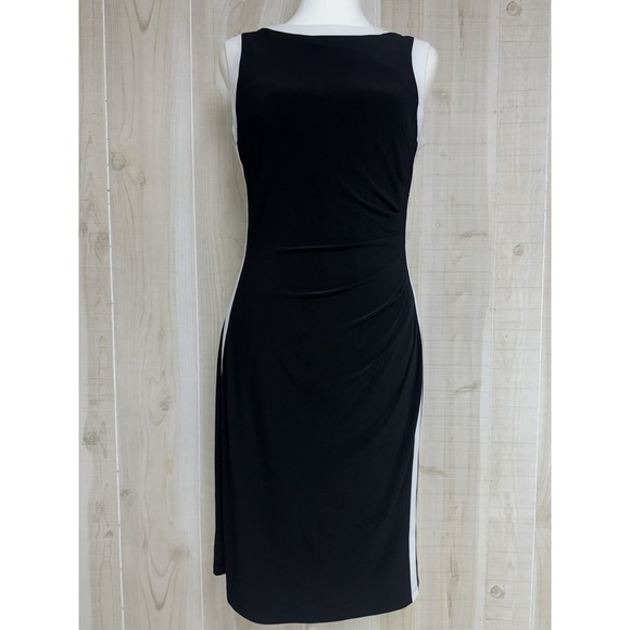 Ralph Lauren Dresses & Skirts - Lauren Ralph Lauren Sheath Dress 8 Ruching Black White Sleeveless Minimalist